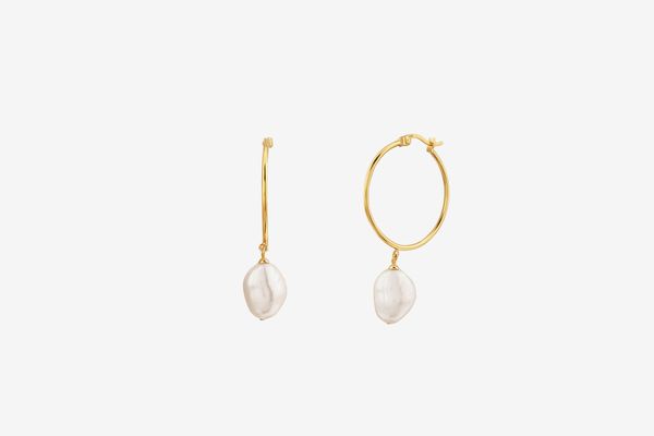Mejuri Gold Vermeil Hoop Earrings: Organic Pearl Hoops | Pearl