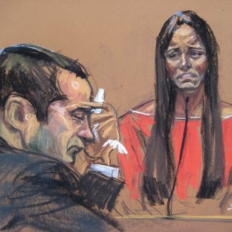  Former New York City police officer Gilberto Valle (L), dubbed by local media as the Cannibal Cop, listens as his wife Kathleen Mangan testifies in this courtroom sketch on the first day of his trial in New York February 25, 2013. Valle and New Jersey mechanic Michael Van Hise are accused of plotting last year to kidnap, cook and eat a Manhattan woman. 