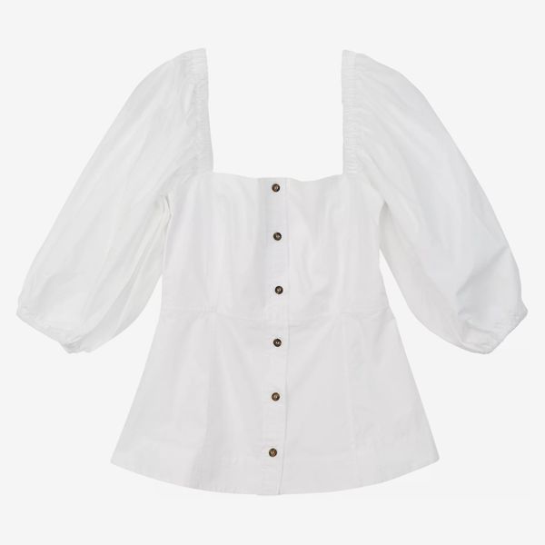 Ganni Off-the-Shoulder Cotton Poplin Shirt