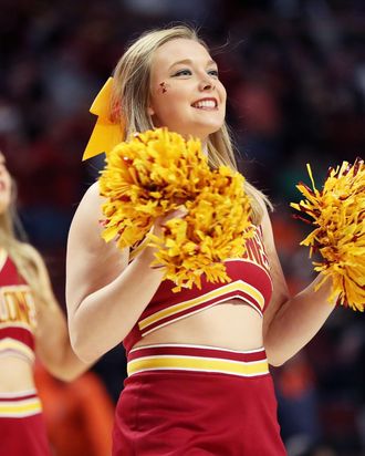 Cheerleader Katherine Coker, pre-basketball to the face.