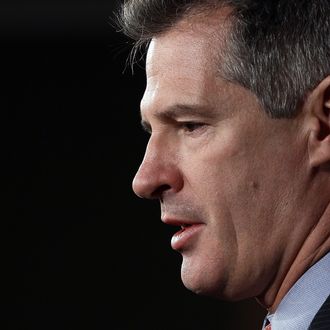 WASHINGTON, DC - FEBRUARY 16: U.S. Sen. Scott Brown (R-MA) speaks during a news conference at the U.S. Capitol February 16, 2012 in Washington, DC. The four Republican senators met to discuss four bipartisan jobs bills passed by the House that they say are being blocked by the Senate Democrat leadership in the Senate. (Photo by Win McNamee/Getty Images)