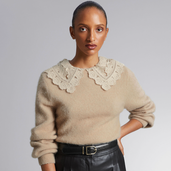 & Other Stories Crochet Collar Knit Sweater