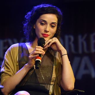 NEW YORK, NY - SEPTEMBER 30: Singer-songwriter St. Vincent, speaks to The New Yorker's pop music critic Sasha Frere-Jones on stage at The 2011 New Yorker Festival: In Conversation With St. Vincent at Le Poisson Rouge on September 30, 2011 in New York City. (Photo by Neilson Barnard/Getty Images for The New Yorker)