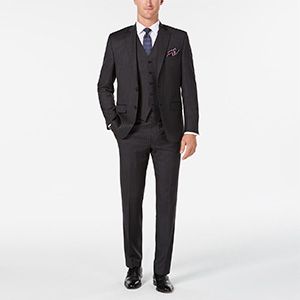  Men's Classic/Regular Fit Charcoal Stripe Vested Suit