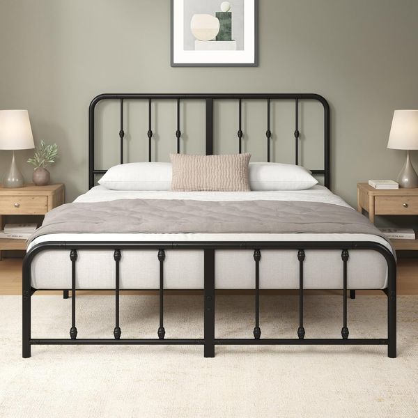 Zinus Leonardo Metal Platform Bed Frame, Victorian Spindle Headboard - Queen