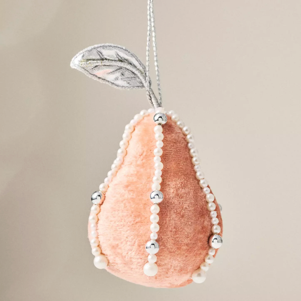 Anthropologie Pearled Velvet Fruit Ornament