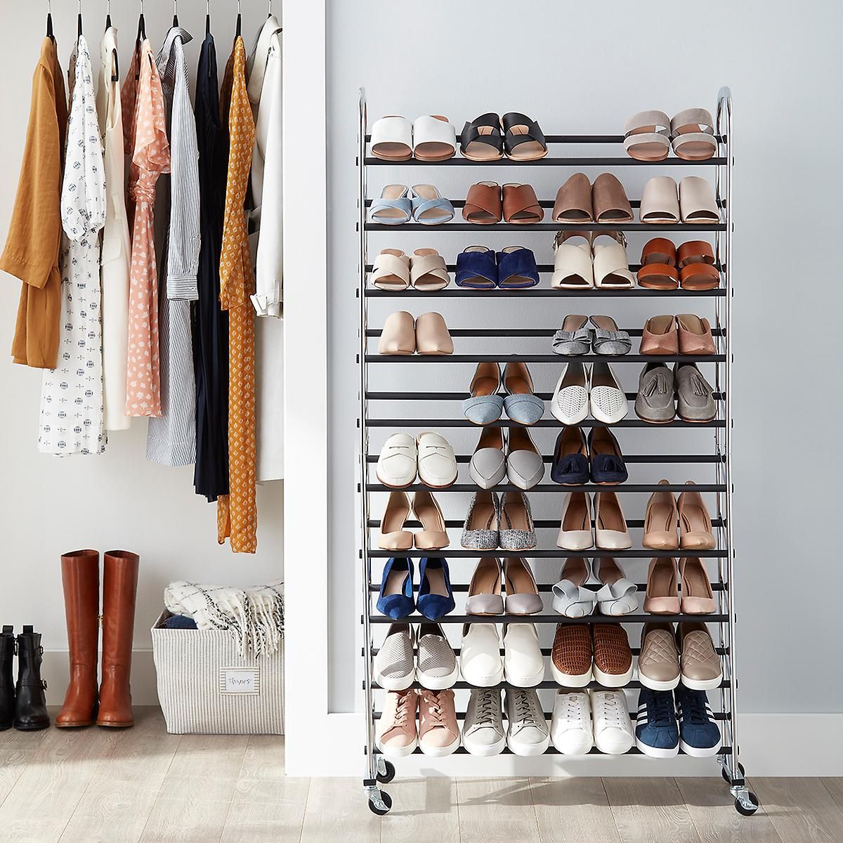 shoe wall in bedroom