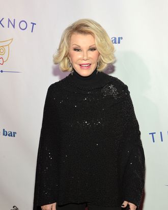 TV personality Joan Rivers attends the Tie The Knot Spring Collection launch hosted by Jesse Tyler Ferguson, Justin Mikita and Thetiebar.com at Avenue on February 27, 2013 in New York City.