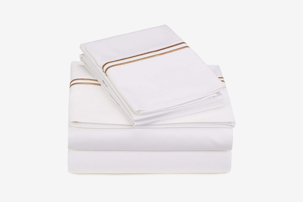 10 Inche RoyalLinenCollection 600 Thread Count Sheet Set 6PC White Stripe UK Double 100/% Egyptian Cotton Extra Deep Pocket
