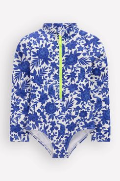 Boden Long-sleeved Swimsuit Bright Blue Jungle Woodblock