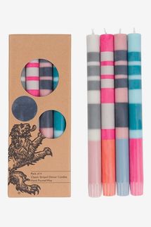 British Colour Standard Classic Striped Dinner Candles - Pinks, Blues, & Greys