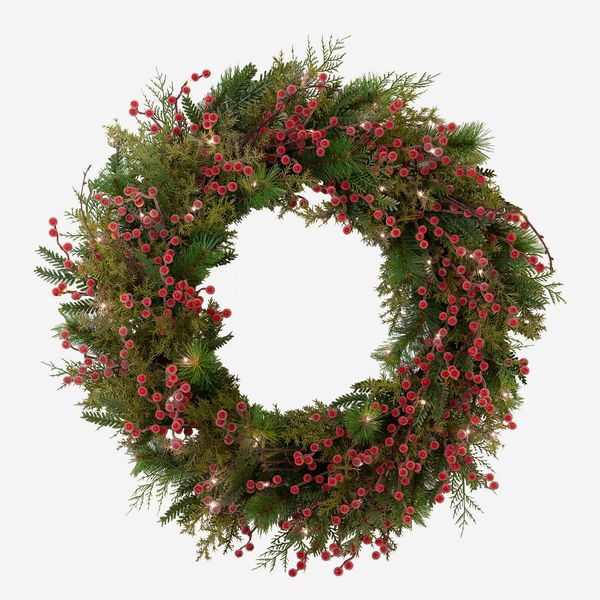 Balsam Hill Sugared Berry Forest 28-Inch Artificial LED Light Wreath