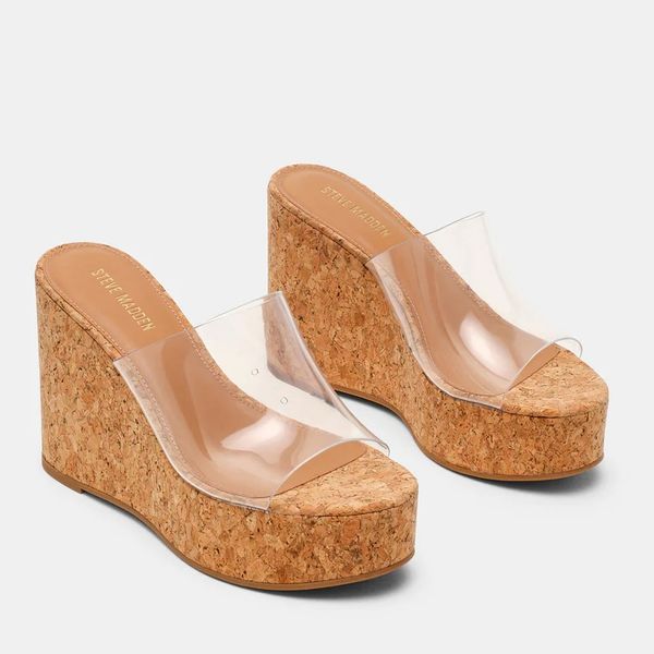 Steve Madden Cassi Cork Clear Platform Wedge Sandals