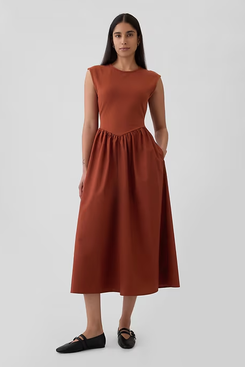 Gap mixed fabric drop waist midi dress