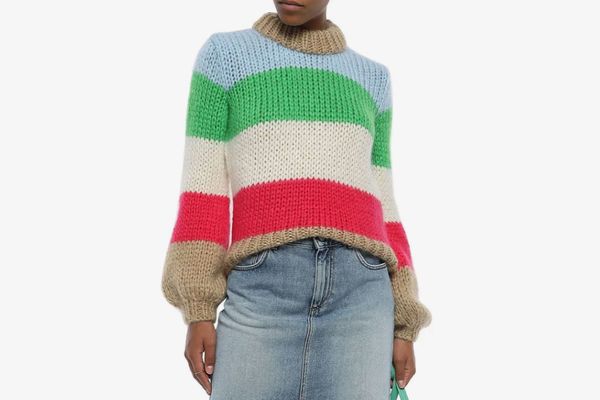 Ganni Julliard color-block mohair and wool-blend sweater