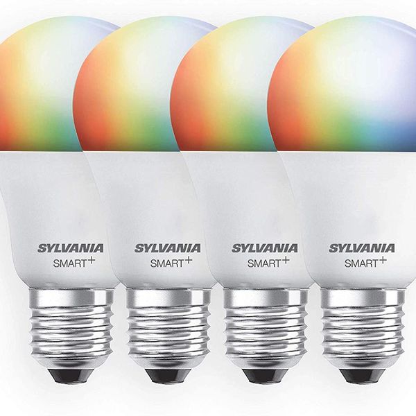 SYLVANIA Smart + Wifi Dimmable A19 Full Color LED Light Bulb, 4-Pack