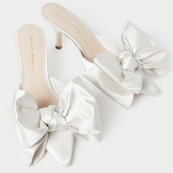 Loeffler Randall Margot Cream Satin Bow Mule