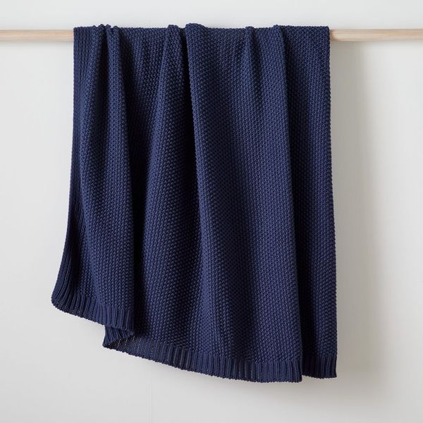 West Elm Cotton Knit Throw (Midnight Blue)