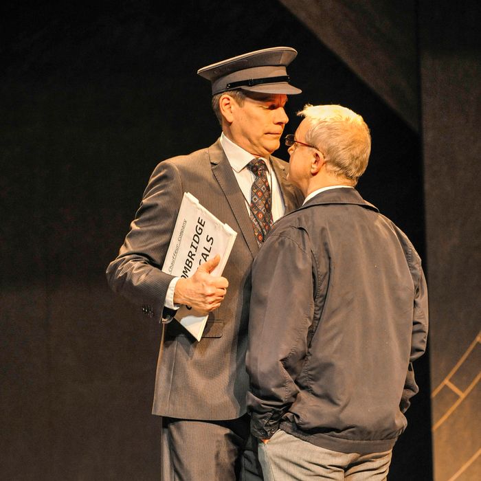 ?Andrew Higgins 07722962922/mail@andrewhiggins.net 26th February 2014PICTURE COPYRIGHT Andrew Higgins, for the Stephen Joseph TheatreAlan Ayckbourn's Arrivals and Departures, touring from the Stephen Joseph Theatre, Scarborough. From left, Bill Champion, Kim Wall.ALL PICTURES SUPPLIED TO THE STEPHEN JOSEPH THEATRE FOR USE IN PRESS, PUBLICITY FOR THIS PRODUCTION AND FOR USE ON ALL IN-HOUSE PUBLICATIONS AND WEBSITES.