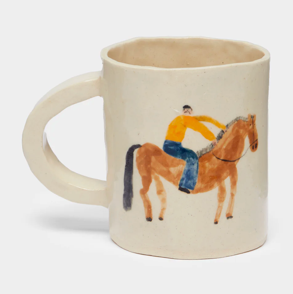 Liz Rowland Man on Horse Hand-Painted Ceramic Mug