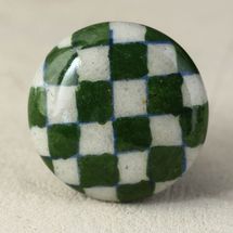 Knobco Handmade Round Green-and-White Checkerboard Ceramic Cabinet Knobs