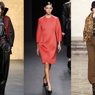 From left: new fall looks from Proenza Schouler, Calvin Klein, and Ralph Lauren.