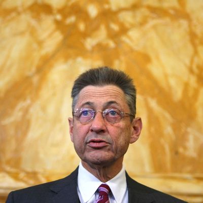 ALBANY, NY - MARCH 12: Speaker of the New York State Assembly Sheldon Silver speaks to members of the media in the State Capitol March 12, 2008 in Albany, New York. New York state Governor Eliot Spitzer announced his resignation today after various media reports have linked him to a prostitution ring. New York Lieutenant Governor David Paterson will take over for Spitzer when his resignation goes into effect Monday, March 17, 2008. (Photo by Daniel Barry/Getty Images)