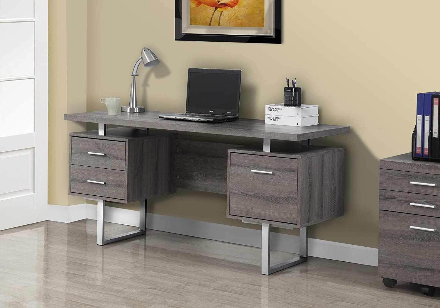 Modern Stylish Computer Desk in Espresso Finish with 2 Pull out Storage Drawers 