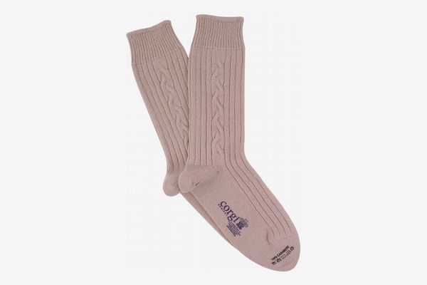 Corgi Men's Luxury Hand Knitted Cable Pure Cashmere Socks