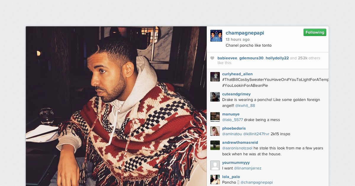 Here’s Drake Wearing A Granola Fashion Poncho