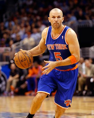 Jason Kidd #5 of the New York Knicks drives toward the basket during the game against the Orlando Magic at Amway Center on January 5, 2013 in Orlando, Florida. 