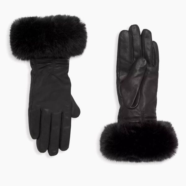 Sofia Cashmere Faux-Fur-Trim Cashmere-Lined Leather Gloves