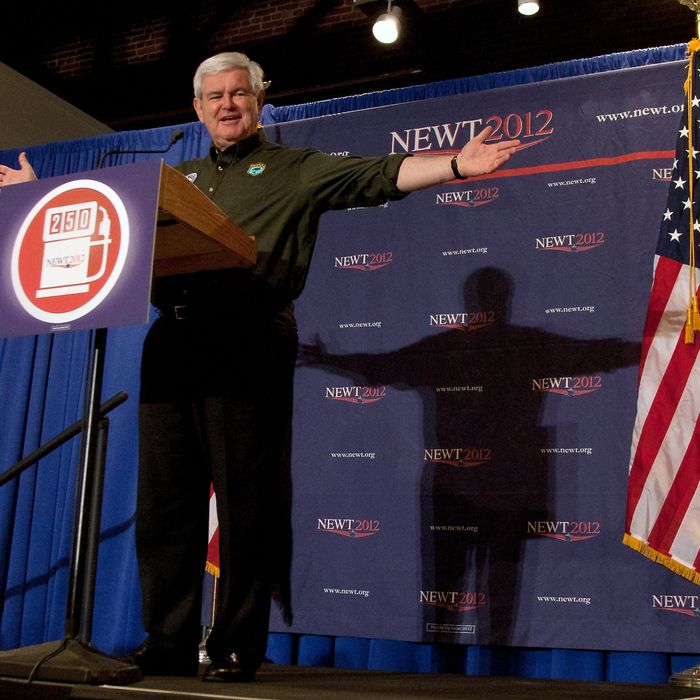 Republican presidential candidate, former Speaker of the House Newt Gingrich campaigns at the Wiregrass Museum of Art on March 10, 2012 in Dothan, Alabama.