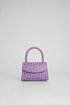 By Far Mini Lilac Circular Croco Embossed Leather Bag