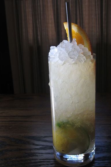 Champagne, fresh orange, and fresh lemon.