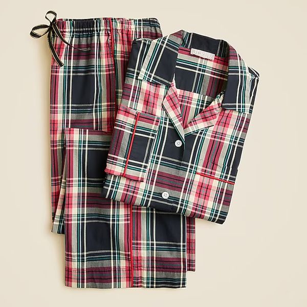 J.Crew Cotton Poplin Long-Sleeve Pajama Pant Set in Stewart Tartan