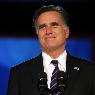 BOSTON, MA - NOVEMBER 07: Republican presidential candidate, Mitt Romney, speaks at the podium as he concedes the presidency during Mitt Romney's campaign election night event at the Boston Convention & Exhibition Center on November 7, 2012 in Boston, Massachusetts. After voters went to the polls in the heavily contested presidential race, networks projected incumbent U.S. President Barack Obama has won re-election against Republican candidate, former Massachusetts Gov. Mitt Romney. (Photo by Justin Sullivan/Getty Images)