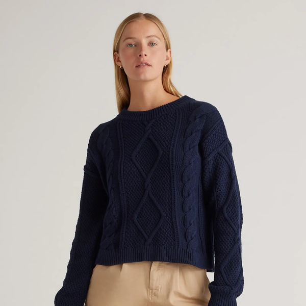 Quince 100% Organic Cotton Cropped Cable Crew Sweater