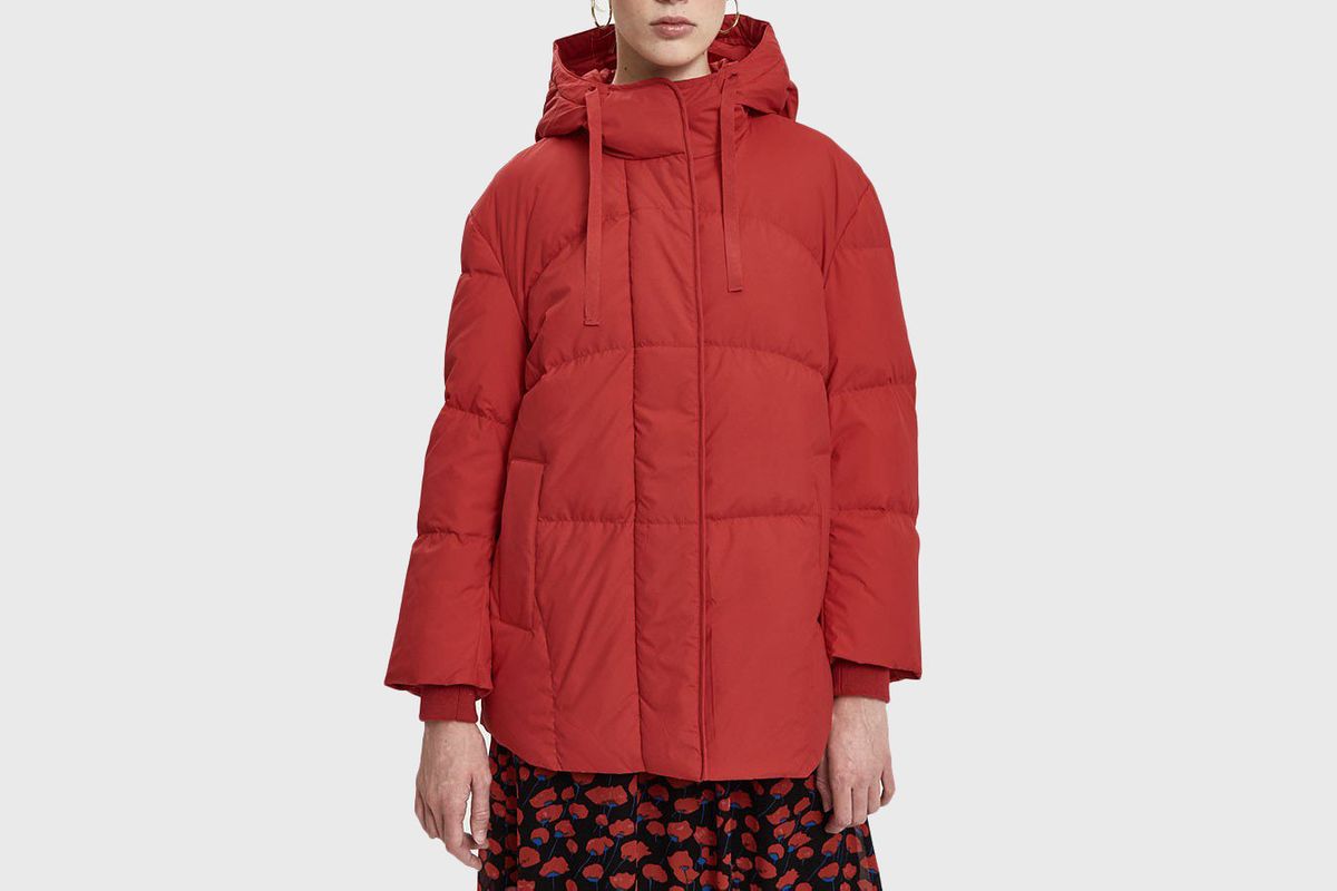 red long winter jacket