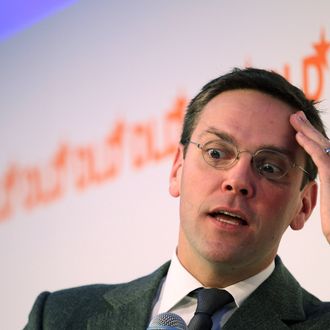 MUNICH, GERMANY - JANUARY 25: James Murdoch, son of Rupert Murdoch and Chairman and Chief Executive of News Corporation, Europe and Asia, looks on during the Digital Life Design (DLD) conference at HVB Forum on January 25, 2011 in Munich, Germany. DLD brings together global leaders and creators from the digital world. (Photo by Miguel Villagran/Getty Images)