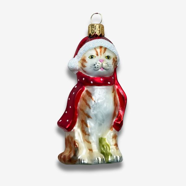 John Derian Cat with Santa's Cap Ornament