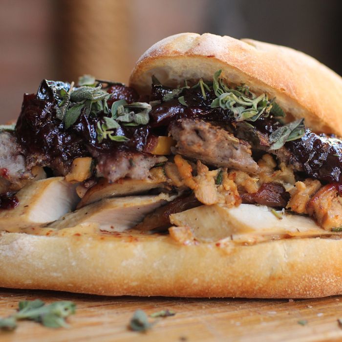 Black Tree's version features smoked turkey, rilettes, stuffing, and cranberry sauce.