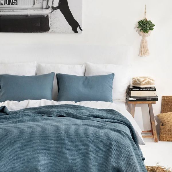 Magic Linen Gray Blue Waffle Blanket