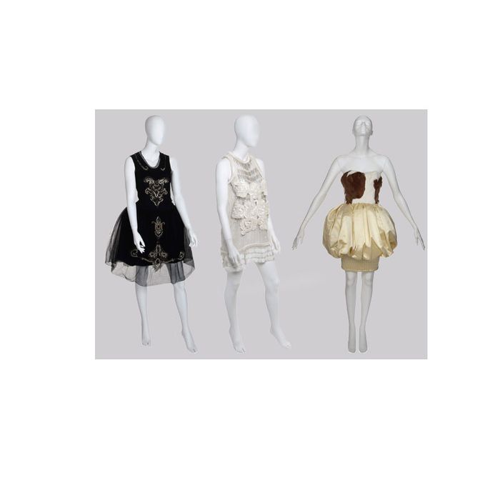 Some of the dresses up for auction: Lanvin, Christopher Kane, and Christian Lacroix.