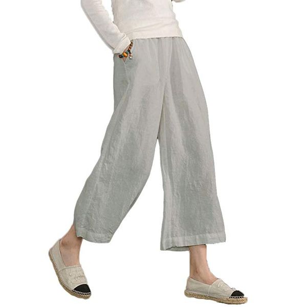 Ecupper Women's Casual Loose Elastic-Waist Cotton Trouser