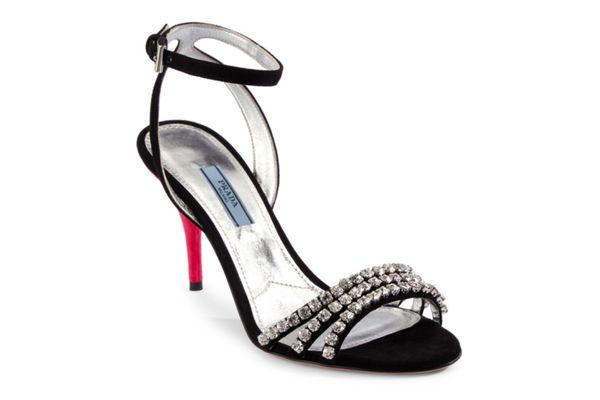 Prada Jeweled Suede Ankle-Strap Sandals