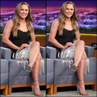 Rousey's arms appear smaller in the right picture.