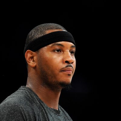 Carmelo Anthony #7 of the New York Knicks warms up before the game against the Los Angeles Lakers at Staples Center on December 29, 2011 in Los Angeles, California.