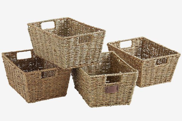 VonHaus Set of 4 Seagrass Storage Baskets with Insert Handles Ideal for Home and Bathroom Organization