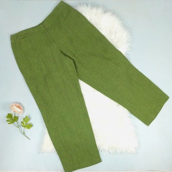 Eileen Fisher Green Irish Linen Clamming Pants